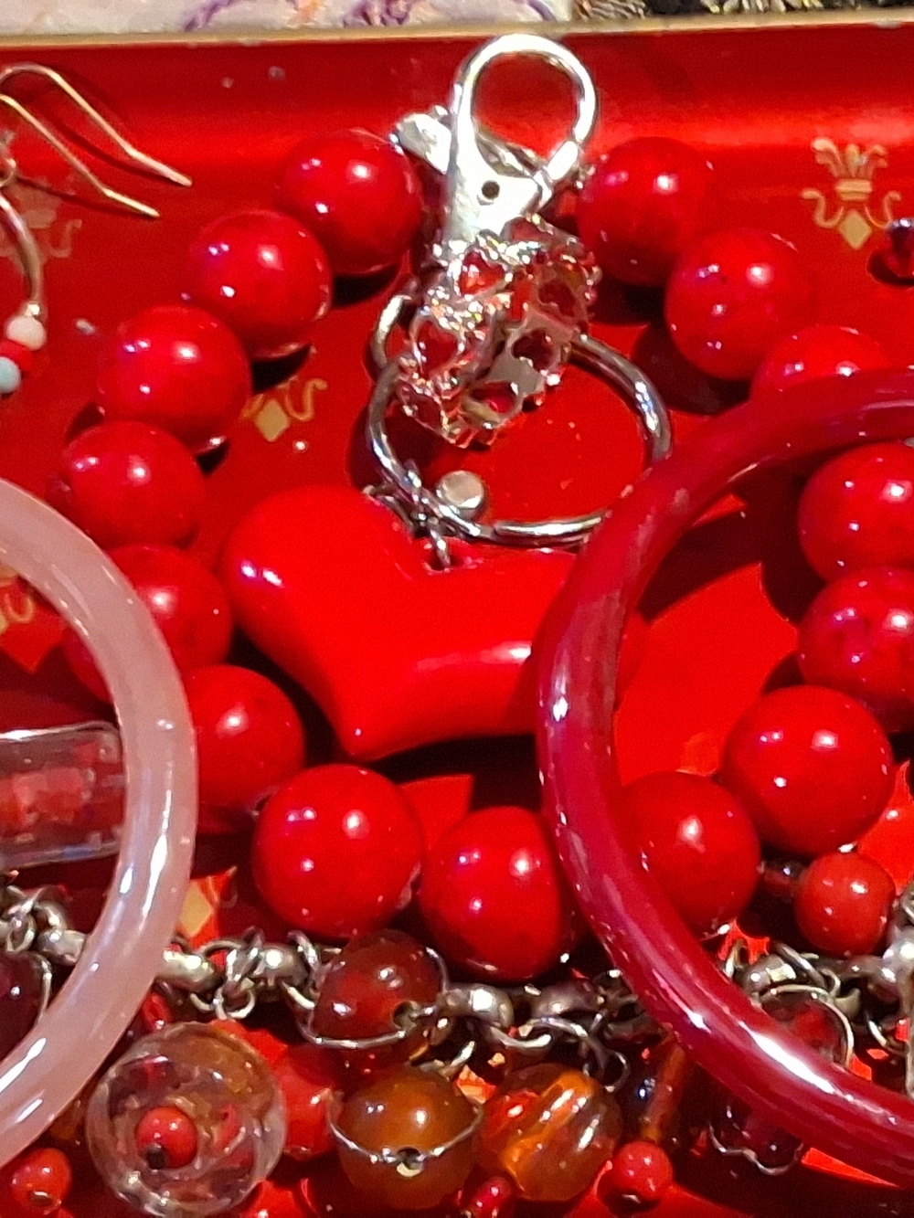Red Heart Charm Bracelet Set - Women's Jewelry